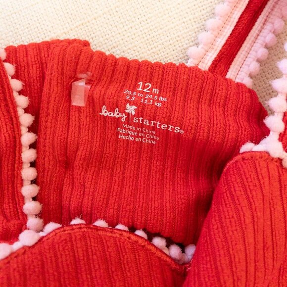 Baby Starters Red Corduroy Heart Dress 12M Valentine's Day Toddler Outfit - Picture 3 of 3